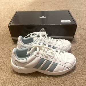Women’s Adidas White and Blue Sneakers